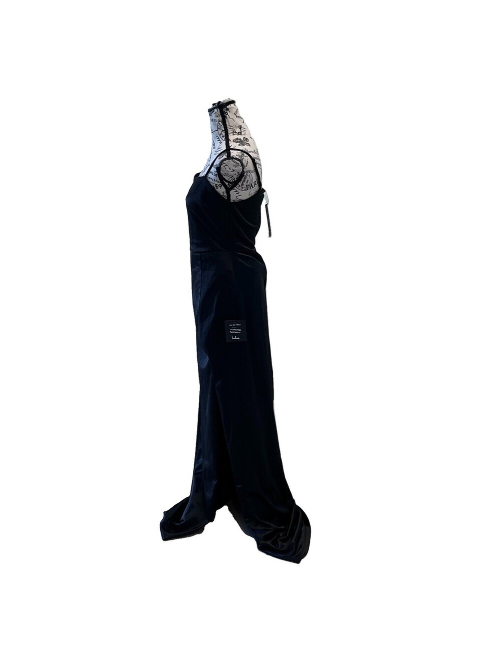 Lulus Black Metallic Satin Maxi Dress M NWT Cowl Neck Formal Goth Y2K Gala Prom - Picture 4 of 11